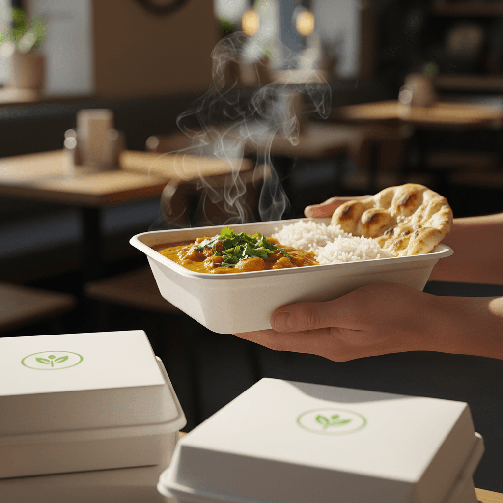Fresh takeaway meal in disposable container