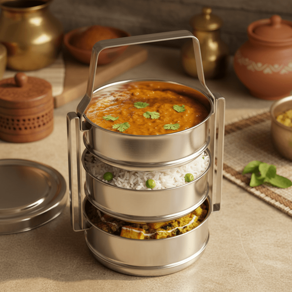 Daily mess meal in tiffin container